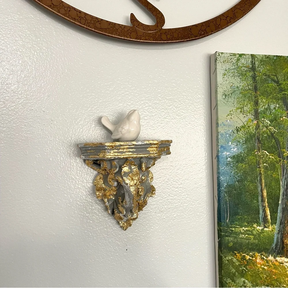 Eclectic Revival Upcycled Hand Painted Mini Hanging Shelf Home Decor Gold Leaf